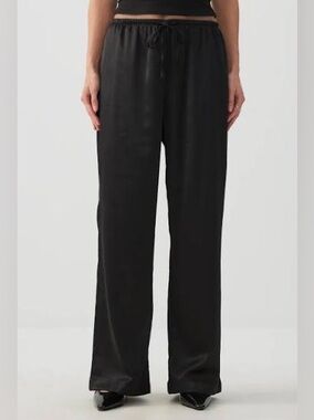 NWT - Ardene Black Wide-Leg Satin Drawstring Pants